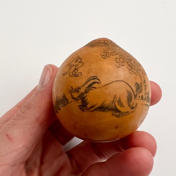 Antique lanzou carved etched gourd Chinese Zodiac year of Rabbit Bunny folk art - Picture 4 of 13